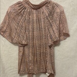 Rebecca Taylor Pink Pleated Blouse with Flutter Sleeves